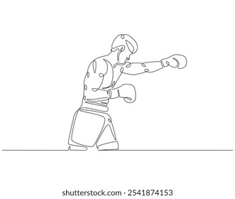 Dibujo continuo de una línea de boxeadores. Ilustración de dibujo de una línea de atleta de boxeo. Deportes, concepto de entrenamiento de una sola línea. Esquema editable