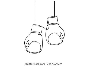 Continuous one line drawing of Boxing gloves. Hanging boxing gloves single line vector illustration isolated on a white background.