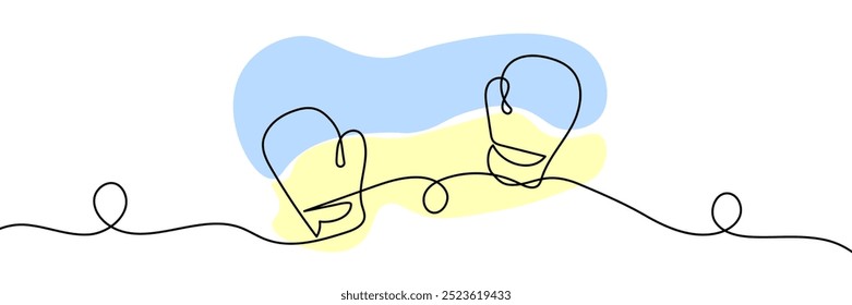 Dibujo continuo de una línea de guantes de boxeo. Una Ilustración vectorial de una sola línea de guantes de boxeo. Bandera ucraniana