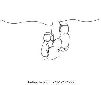 Continuous one line drawing of boxing gloves. One line drawing illustration of boxer equipment. Hand protection, fight training concept single line. Editable outline