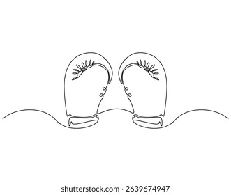 Continuous one line drawing of boxing gloves. One line drawing illustration of boxer equipment. Hand protection, fight training concept single line. Editable outline