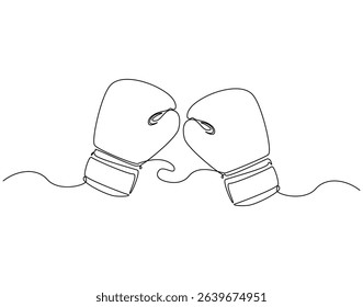 Continuous one line drawing of boxing gloves. One line drawing illustration of boxer equipment. Hand protection, fight training concept single line. Editable outline