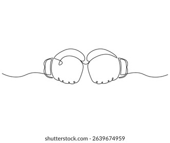 Continuous one line drawing of boxing gloves. One line drawing illustration of boxer equipment. Hand protection, fight training concept single line. Editable outline