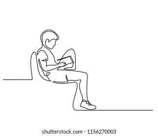 Continuous one line drawing. Boy studying with reading book. Back to school concept. Vector illustration
