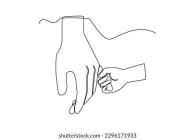 Continuous one line drawing boy's hand and father's hand . Happy father's day concept. Single line draw design vector graphic illustration.