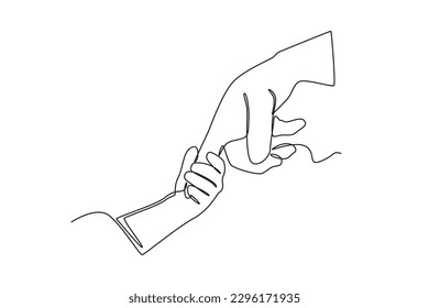 Continuous one line drawing boy's hand and father's hand . Happy father's day concept. Single line draw design vector graphic illustration.