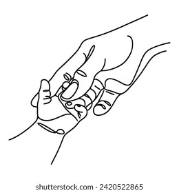 Continuous one line drawing boy's hand and father's hand . Happy father's day concept.