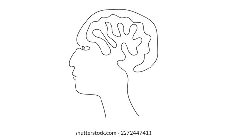 Dibujo continuo de una línea del cerebro. Vector