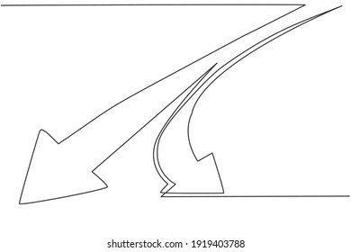 Continuous one line drawing of branch path wat with arrow symbol. Way of success option direction minimalist concept. Trendy single line draw design vector graphic illustration