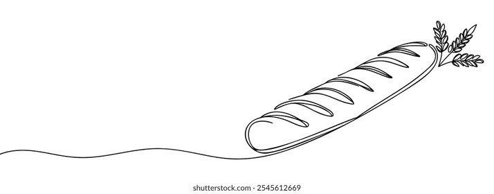 Desenho contínuo de uma linha de uma baguete de pão. Demonstração de baguetes. Pratos de padaria. Delicioso. Dia Nacional do Pão Francês. Ilustração vetorial de desenho de uma linha