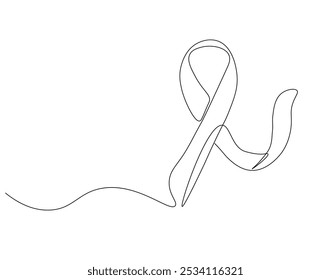 Continuous one line drawing of breast cancer awareness ribbon. One line drawing illustration of breast cancer. World breast cancer awareness day concept line art. Editable outline