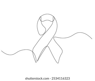 Continuous one line drawing of breast cancer awareness ribbon. One line drawing illustration of breast cancer. World breast cancer awareness day concept line art. Editable outline