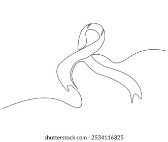Continuous one line drawing of breast cancer awareness ribbon. One line drawing illustration of breast cancer. World breast cancer awareness day concept line art. Editable outline