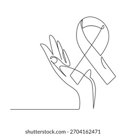 Continuous one line drawing of breast cancer awareness ribbon. One line drawing illustration of breast cancer. 