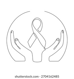 Dibujo continuo de una línea de la cinta de concienciación sobre el cáncer de mama. Ilustración de dibujo de una línea de cáncer de mama. 