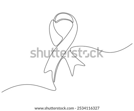 Continuous one line drawing of breast cancer awareness ribbon. One line drawing illustration of breast cancer. World breast cancer awareness day concept line art. Editable outline