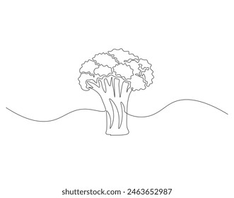 Continuous one line drawing of broccoli. One line drawing illustration of whole healthy organic green broccoli. fresh vegetable concept continuous line art. Editable outline.