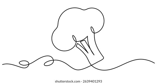 Continuous one line drawing of broccoli. healthy eating, vegetarianism, vegetable, garden plant, one line, fresh vegetable concept continuous line art. Editable outline, Fresh Broccoli Continuous