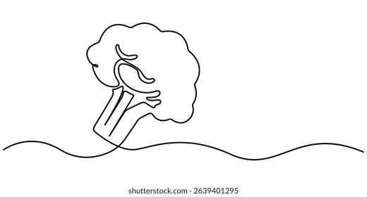 Continuous one line drawing of broccoli. healthy eating, vegetarianism, vegetable, garden plant, one line, fresh vegetable concept continuous line art. Editable outline, Fresh Broccoli Continuous
