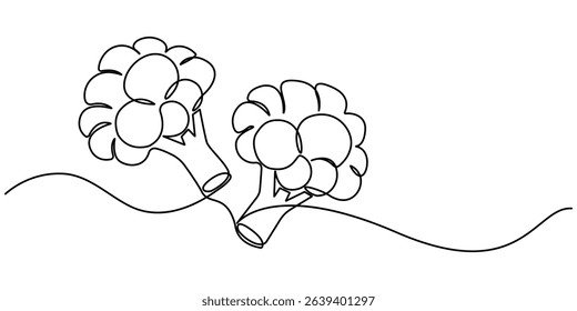 Continuous one line drawing of broccoli. healthy eating, vegetarianism, vegetable, garden plant, one line, fresh vegetable concept continuous line art. Editable outline, Fresh Broccoli Continuous