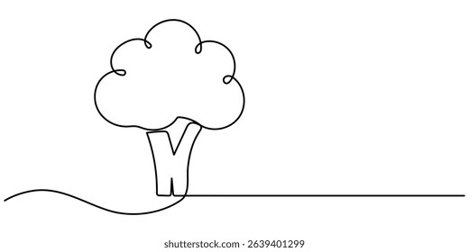 Continuous one line drawing of broccoli. healthy eating, vegetarianism, vegetable, garden plant, one line, fresh vegetable concept continuous line art. Editable outline, Fresh Broccoli Continuous