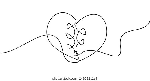 continuous one line drawing of broken heart symbol. abstract line art illustration of divorce sign