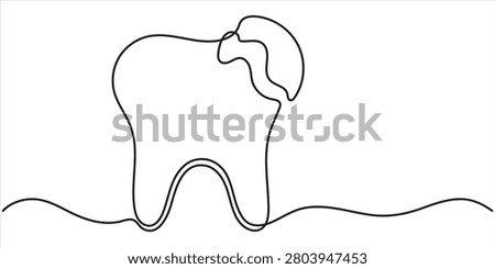 Continuous one line drawing of broken tooth. simple dental tooth  line art vector illustration. Dentist stomatology medical concept.