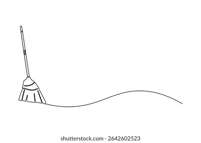 Kontinuierliche einzeilige Zeichnung von Broom. Einzeilige Zeichnung Illustration von Stroh Besen. Werkzeug für zu Hause oder Zimmer Reinigungskonzept Vektorgrafik. Doodle Linie Illustration.