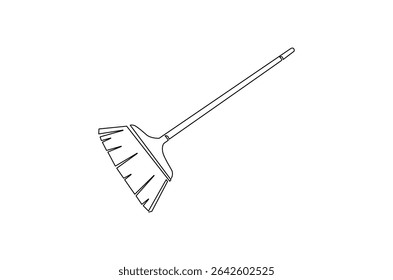 Continuous one line drawing of Broom. Single line drawing illustration of Straw broom. Tool for home or room Cleaning concept vector art. Doodle line illustration.