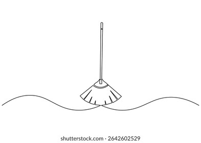Continuous one line drawing of Broom. Single line drawing illustration of Straw broom. Tool for home or room Cleaning concept vector art. Doodle line illustration.