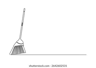 Continuous one line drawing of Broom. Single line drawing illustration of Straw broom. Tool for home or room Cleaning concept vector art. Doodle line illustration.