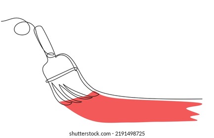 Continuous one line drawing of brush with paint. Vector illustration on isolated background.