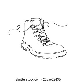 Dibujo continuo de una línea de botas brutales en silueta sobre un fondo blanco. Linear estilizado.