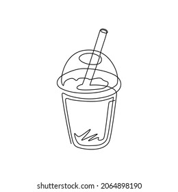 Continuous one line drawing bubble boba tea drink icon  Food refreshing trendy ice drink  For flyer  sticker  card  logo  symbol  print  poster  Single line draw design vector graphic illustration