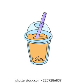 Continuous one line drawing bubble boba tea drink icon  Food refreshing trendy ice drink  For flyer  sticker  card  logo  symbol  print  poster  Single line draw design vector graphic illustration