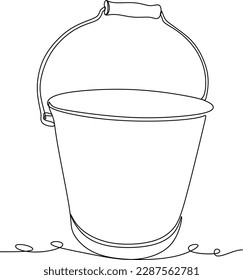 Dibujo continuo de una línea de un contenedor de cubos con mango en silueta aislado sobre fondo blanco. Estilo lineal.
