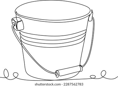 Continuous one line drawing of bucket container with handle in silhouette isolated on white background. Linear styling.