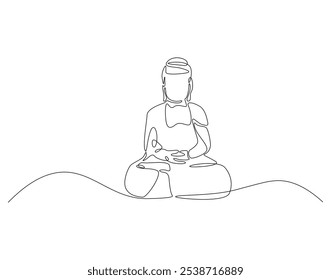 Continuous one line drawing of buddha statue. One line drawing illustration of buddha statue. Religious, culture, vesak day concept single line. Editable outline