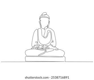 Continuous one line drawing of buddha statue. One line drawing illustration of buddha statue. Religious, culture, vesak day concept single line. Editable outline