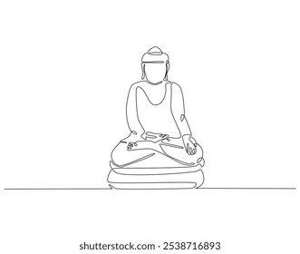 Continuous one line drawing of buddha statue. One line drawing illustration of buddha statue. Religious, culture, vesak day concept single line. Editable outline