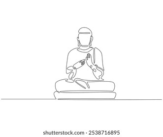 Continuous one line drawing of buddha statue. One line drawing illustration of buddha statue. Religious, culture, vesak day concept single line. Editable outline