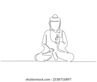 Continuous one line drawing of buddha statue. One line drawing illustration of buddha statue. Religious, culture, vesak day concept single line. Editable outline