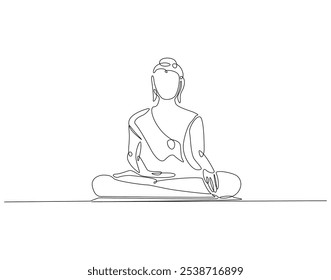 Continuous one line drawing of buddha statue. One line drawing illustration of buddha statue. Religious, culture, vesak day concept single line. Editable outline