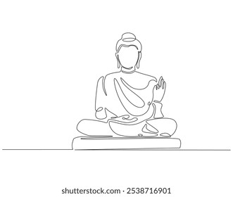 Continuous one line drawing of buddha statue. One line drawing illustration of buddha statue. Religious, culture, vesak day concept single line. Editable outline