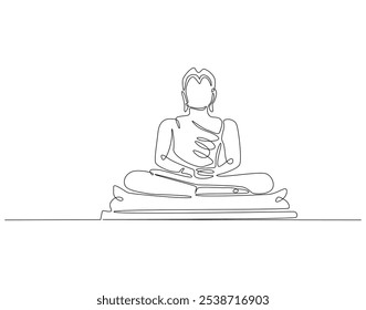 Continuous one line drawing of buddha statue. One line drawing illustration of buddha statue. Religious, culture, vesak day concept single line. Editable outline