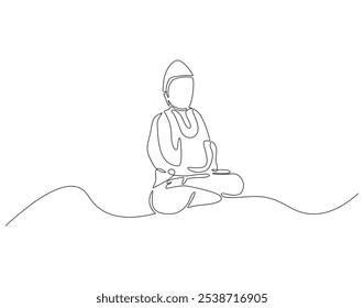 Continuous one line drawing of buddha statue. One line drawing illustration of buddha statue. Religious, culture, vesak day concept single line. Editable outline