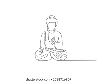 Continuous one line drawing of buddha statue. One line drawing illustration of buddha statue. Religious, culture, vesak day concept single line. Editable outline