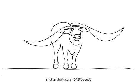 Continuous one line drawing. Buffalo icon. Black and white vector illustration. Concept for logo, card, banner, poster, flyer