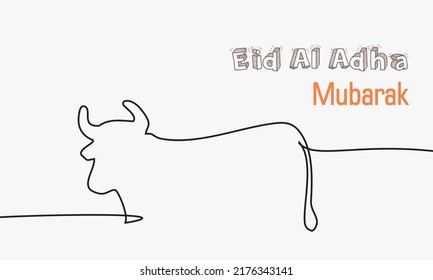 Dibujo continuo de una línea de búfalo - vaca. Línea simple de Eid Al Adha - Ilustración vectorial de búfalo - vaca.  Fiesta musulmana sacrificando animales a Dios, concepto de tarjeta de saludo de Eid al-Adha. Editable.