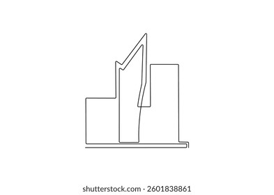 Continuous one line drawing of Building architecture. Single line drawing illustration of Smart building architecture. Real estate concept vector art. Doodle line illustration.